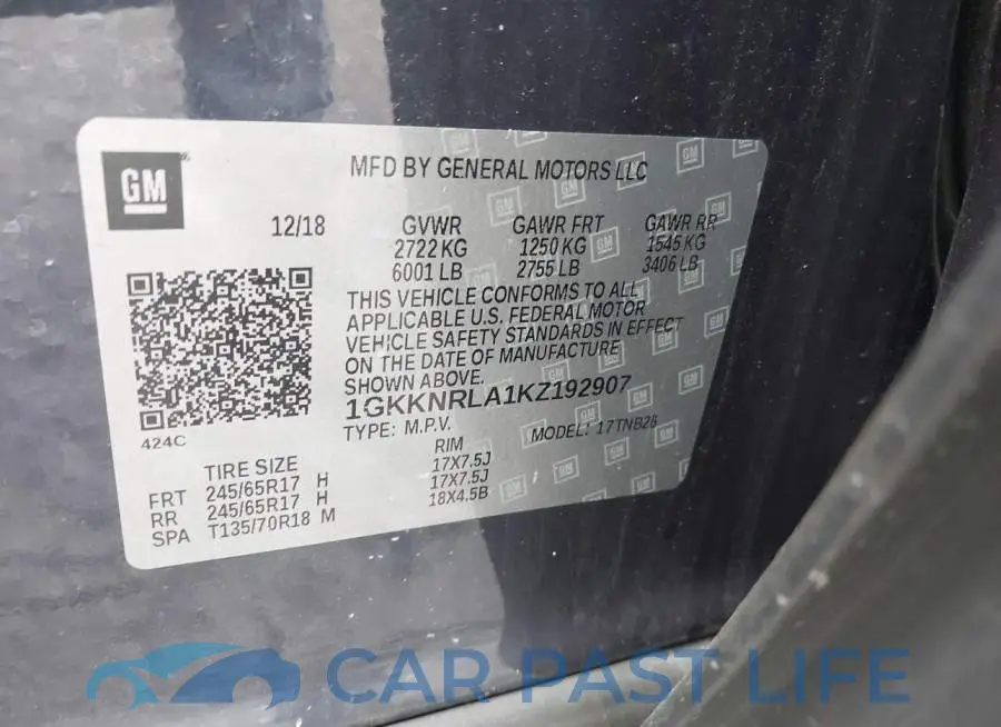 1GKKNRLA1KZ192907# 9