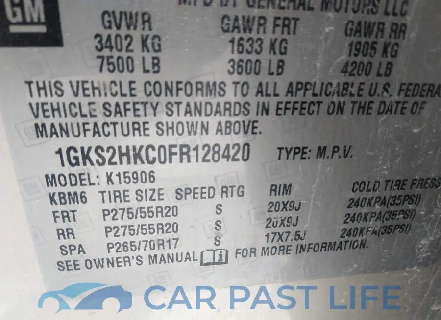 1GKS2HKC0FR128420# 9