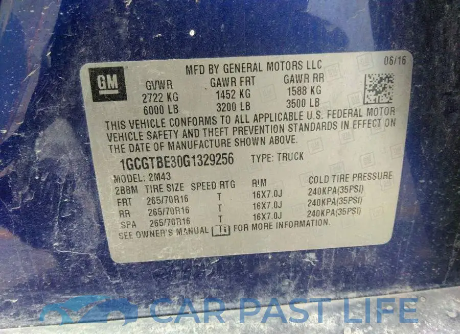 1GCGTBE30G1329256# 9