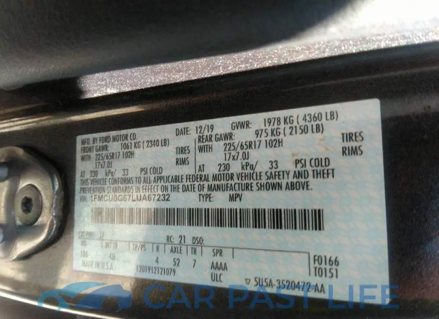 1FMCU0G67LUA67232# 9