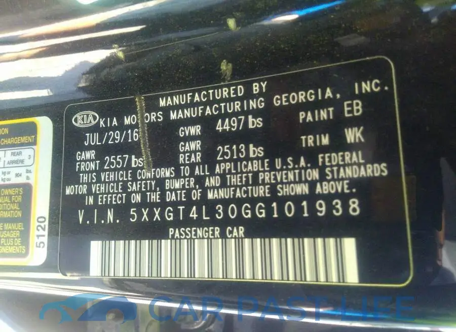 5XXGT4L30GG101938# 9