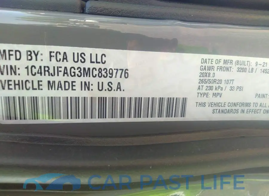 1C4RJFAG3MC839776# 9
