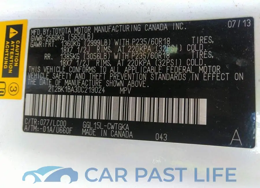 2T2BK1BA3DC219024# 9