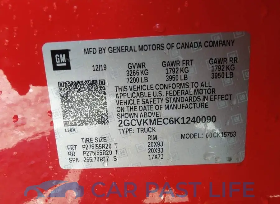 2GCVKMEC6K1240090# 9