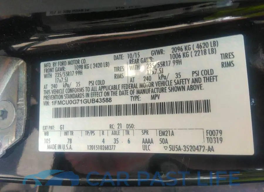 1FMCU0G71GUB43588# 9