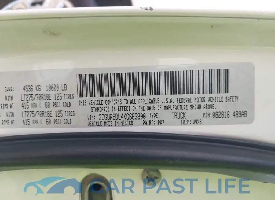3C6UR5DL4KG663800# 9