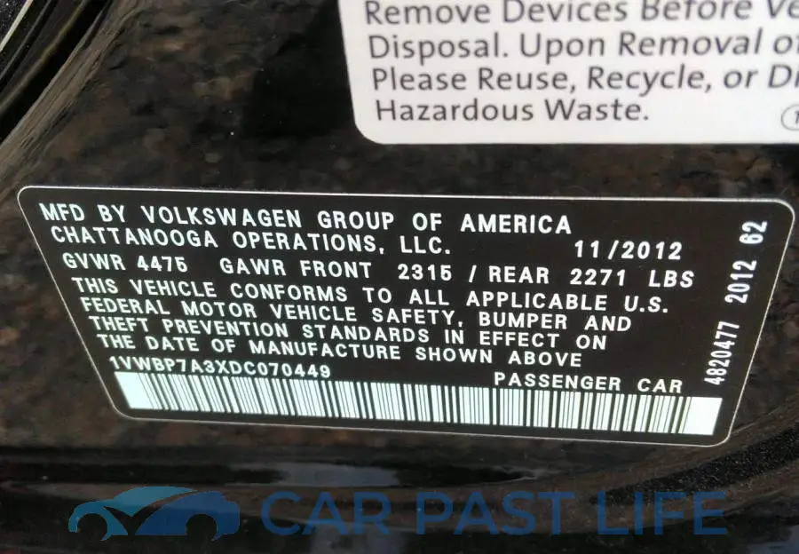 1VWBP7A3XDC070449# 9