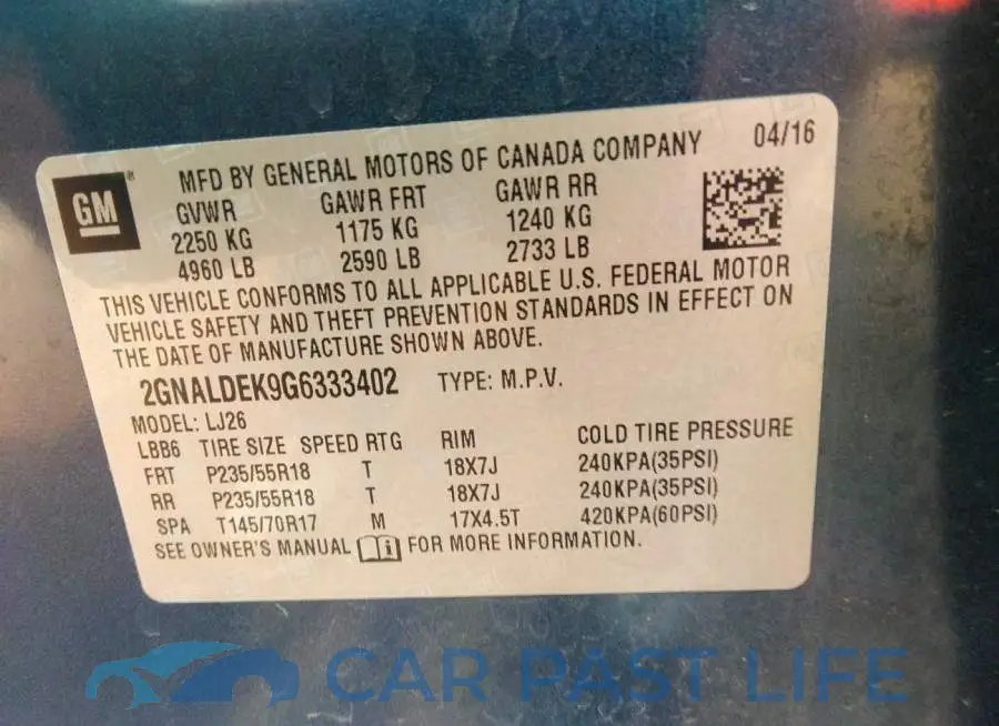 2GNALDEK9G6333402# 9