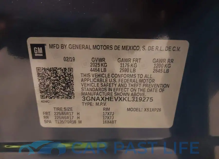 3GNAXHEVXKL319275# 9