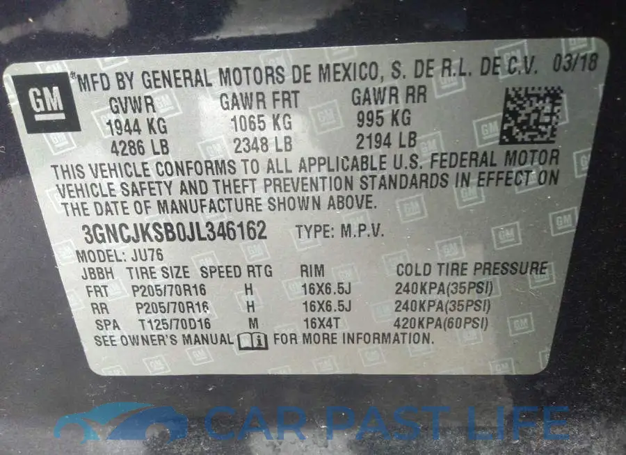 3GNCJKSB0JL346162# 9
