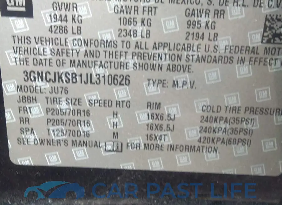 3GNCJKSB1JL310626# 9