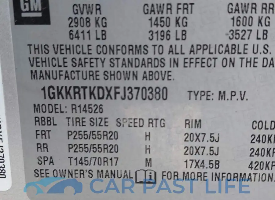 1GKKRTKDXFJ370380# 9