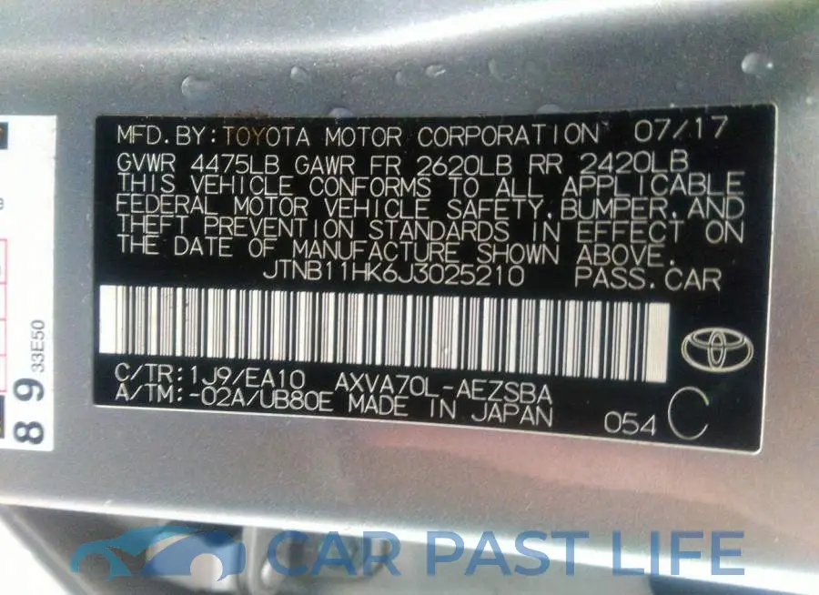 JTNB11HK6J3025210# 9