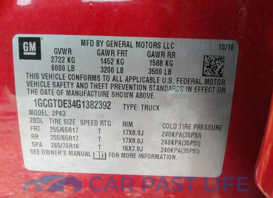 1GCGTDE34G1382392# 9