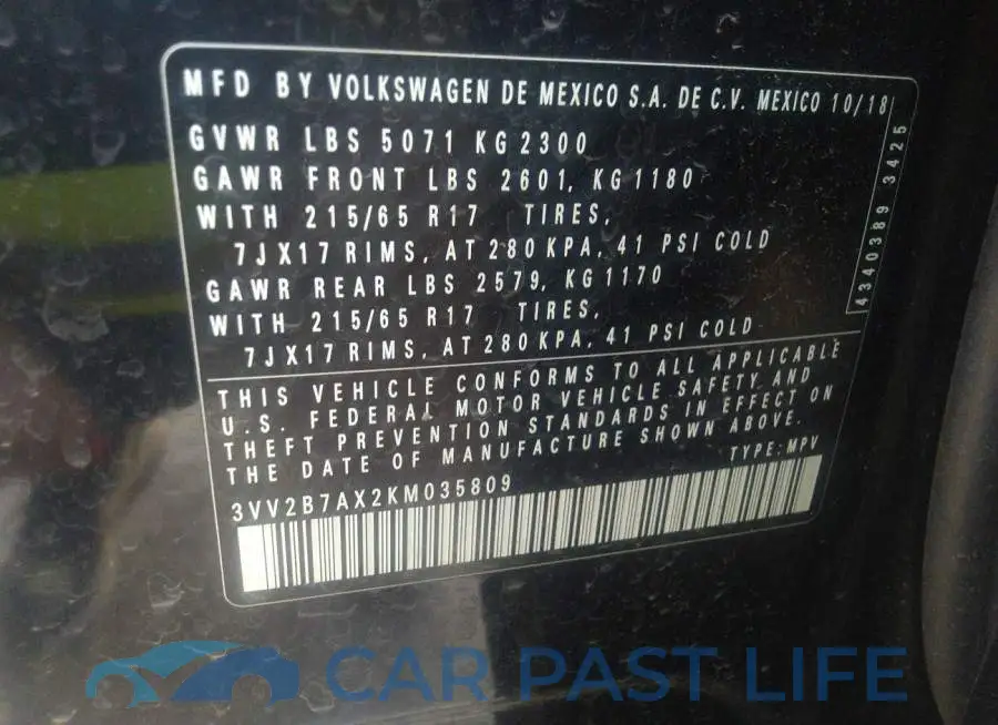 3VV2B7AX2KM035809# 9