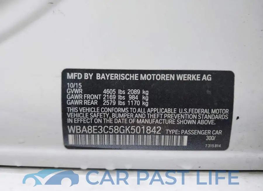 WBA8E3C58GK501842# 9