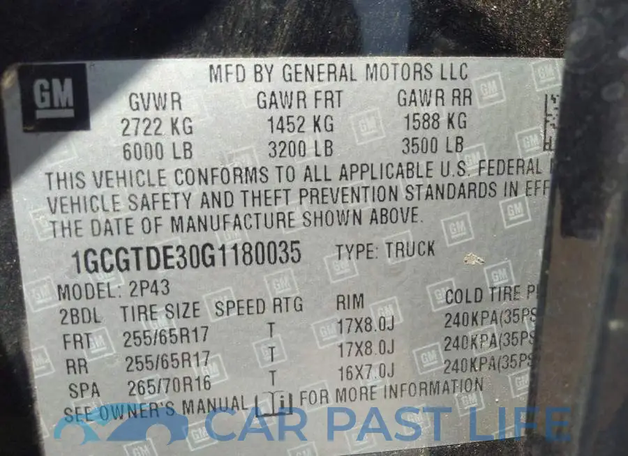 1GCGTDE30G1180035# 9