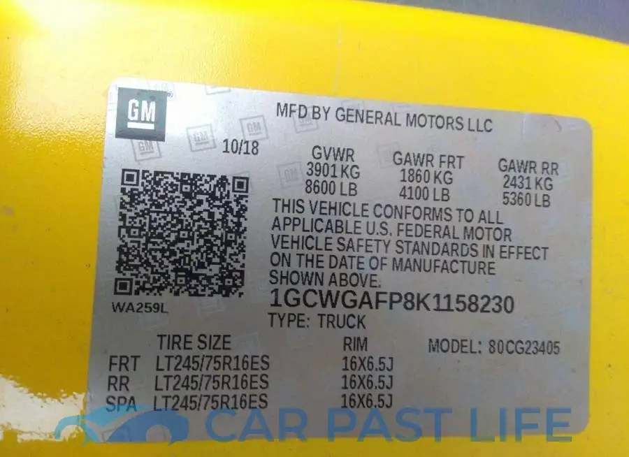 1GCWGAFP8K1158230# 9