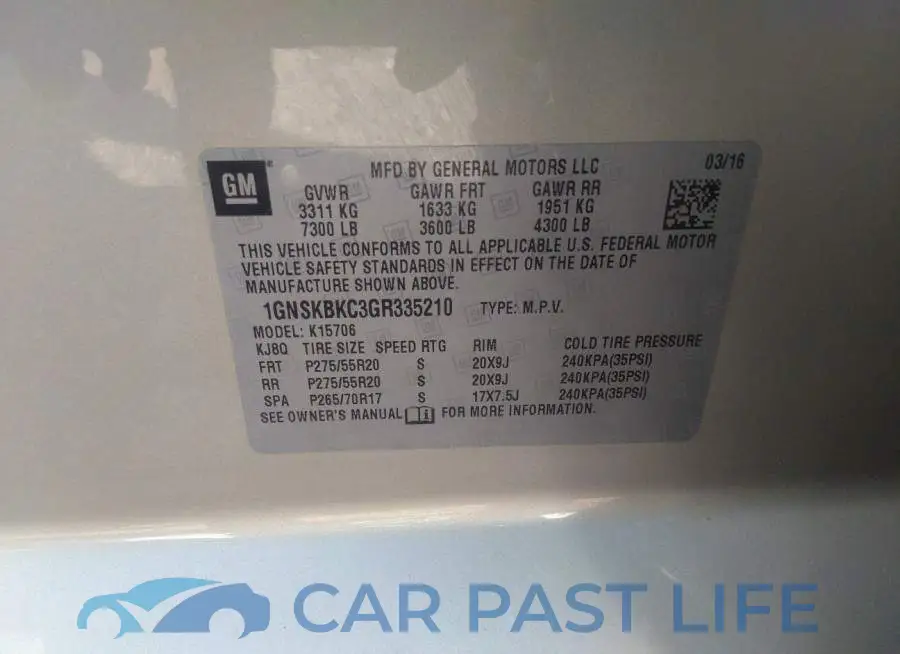 1GNSKBKC3GR335210# 9
