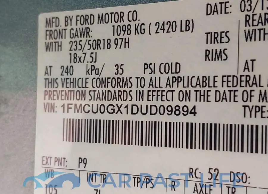 1FMCU0GX1DUD09894# 9