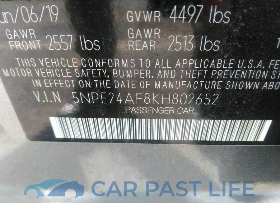 5NPE24AF8KH802652# 9