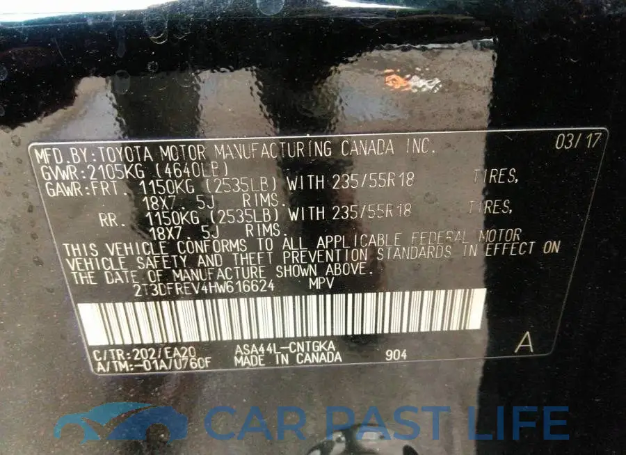 2T3DFREV4HW616624# 9