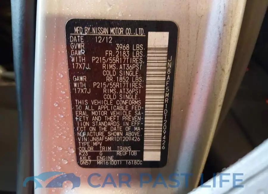 JN8AF5MR1DT209426# 9
