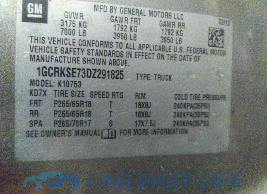 1GCRKSE73DZ291825# 9