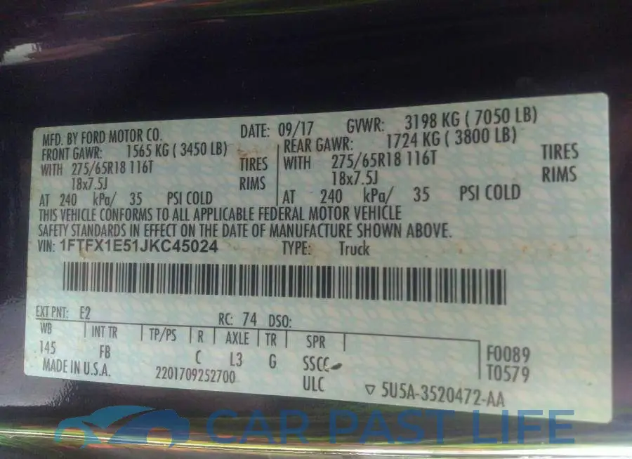 1FTFX1E51JKC45024# 9