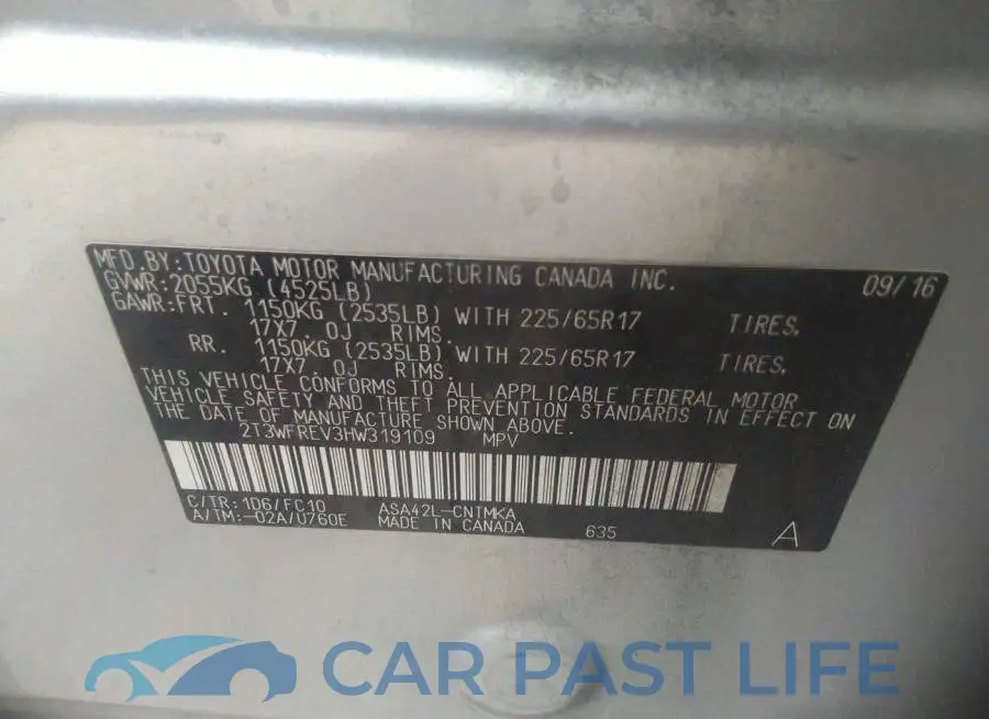 2T3WFREV3HW319109# 9