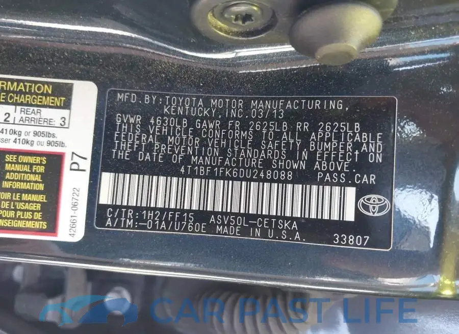 4T1BF1FK6DU248088# 9