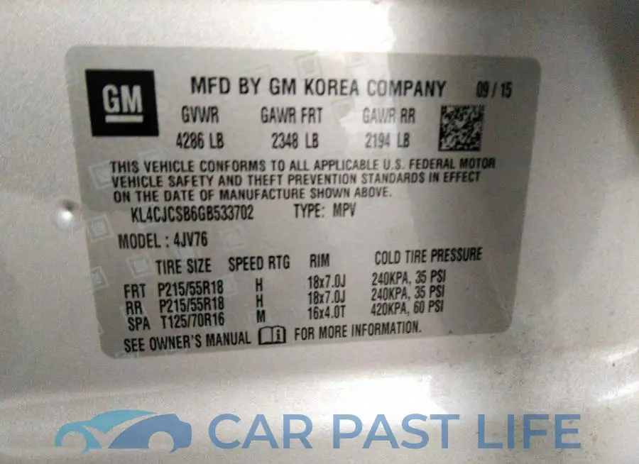 KL4CJCSB6GB533702# 9
