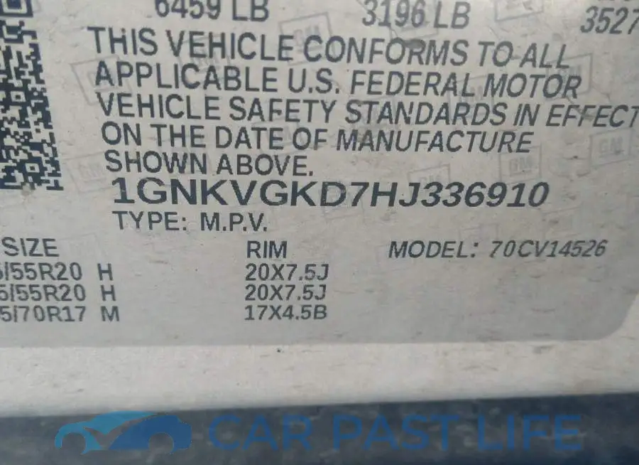 1GNKVGKD7HJ336910# 9