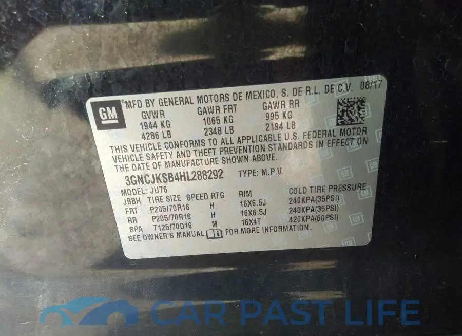 3GNCJKSB4HL288292# 9