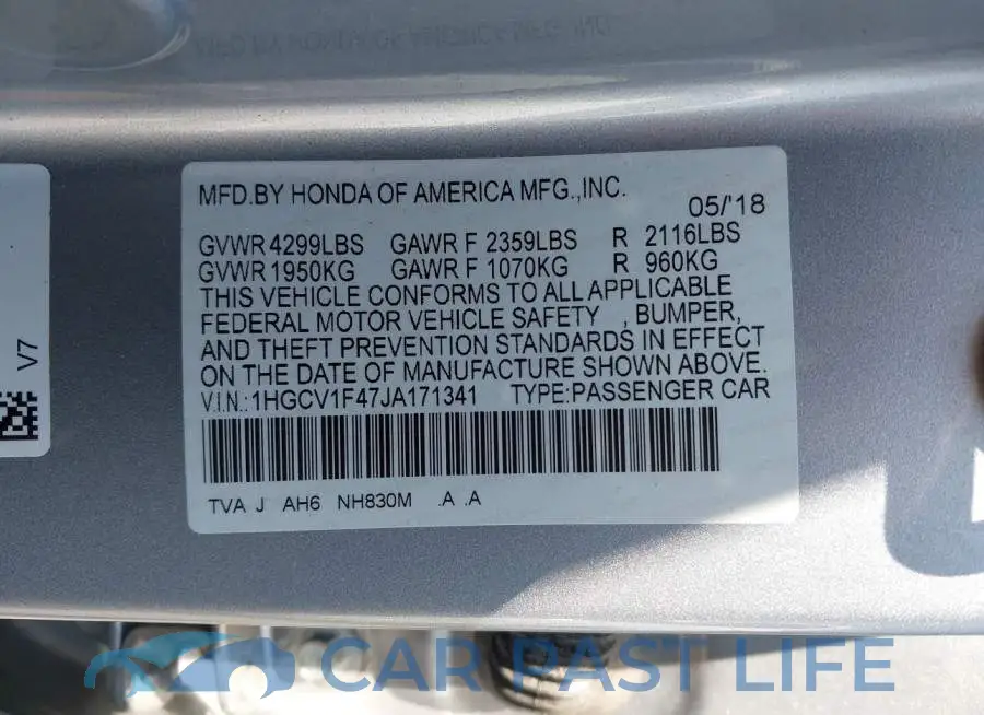 1HGCV1F47JA171341# 9