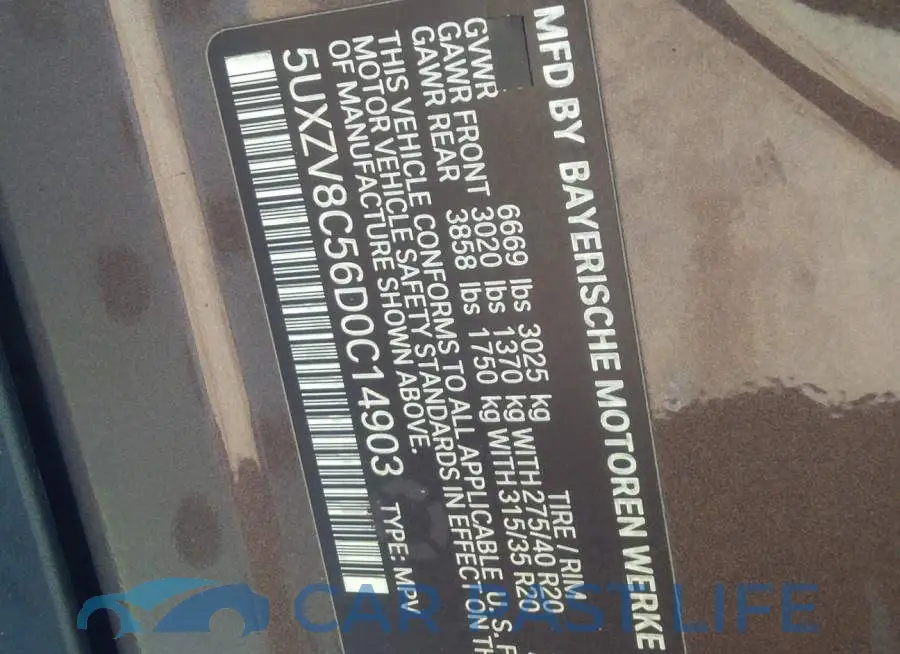 5UXZV8C56D0C14903# 9