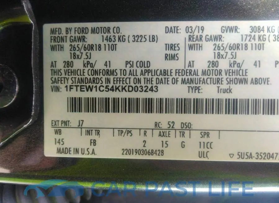 1FTEW1C54KKD03243# 9
