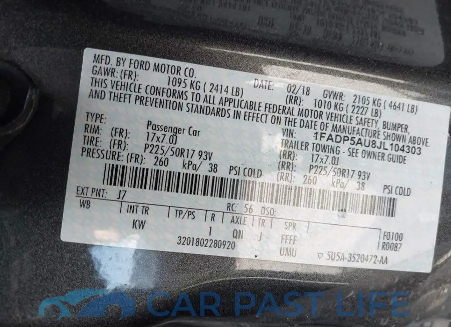 1FADP5AU8JL104303# 9