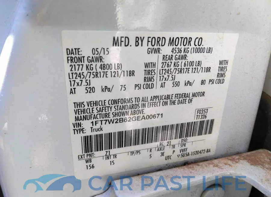 1FT7W2B62GEA00671# 9