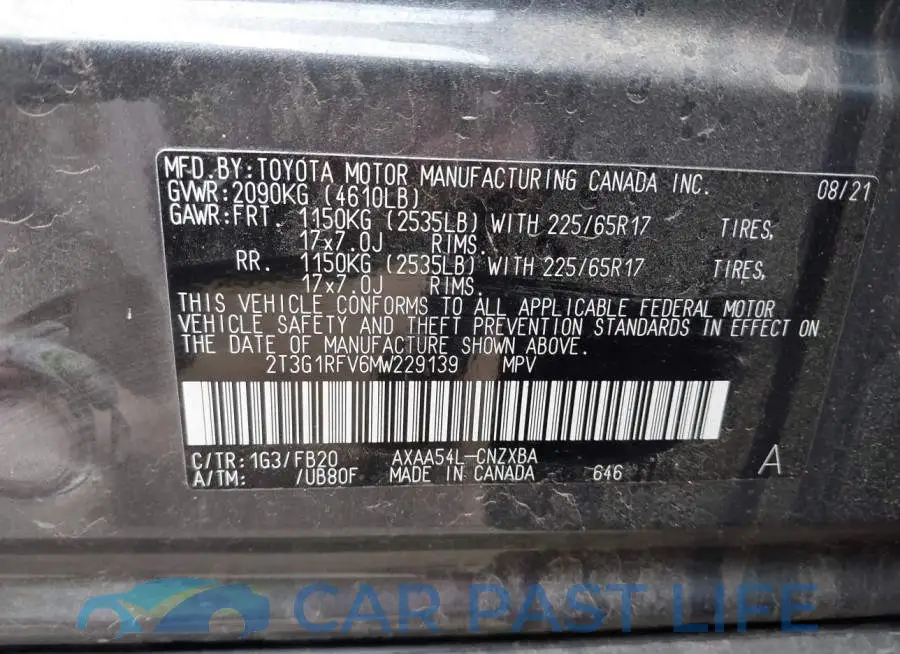 2T3G1RFV6MW229139# 9