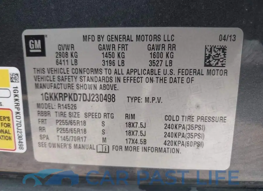 1GKKRPKD7DJ230498# 9