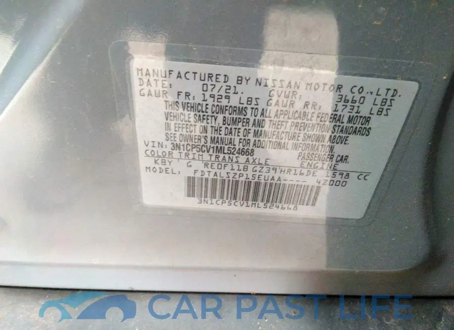 3N1CP5CV1ML524668# 9