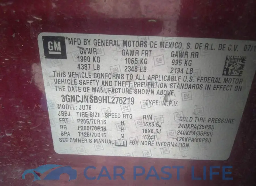 3GNCJNSB9HL276219# 9