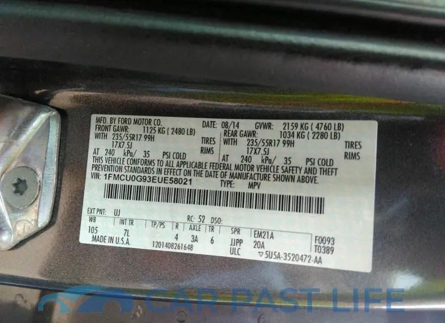 1FMCU0G93EUE58021# 9