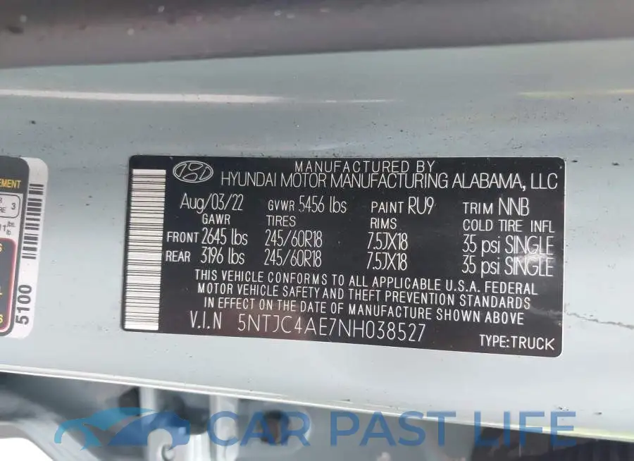 5NTJC4AE7NH038527# 9