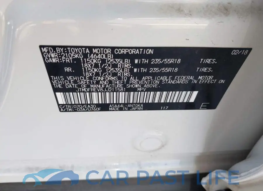JTMDFREV8JJ211581# 9