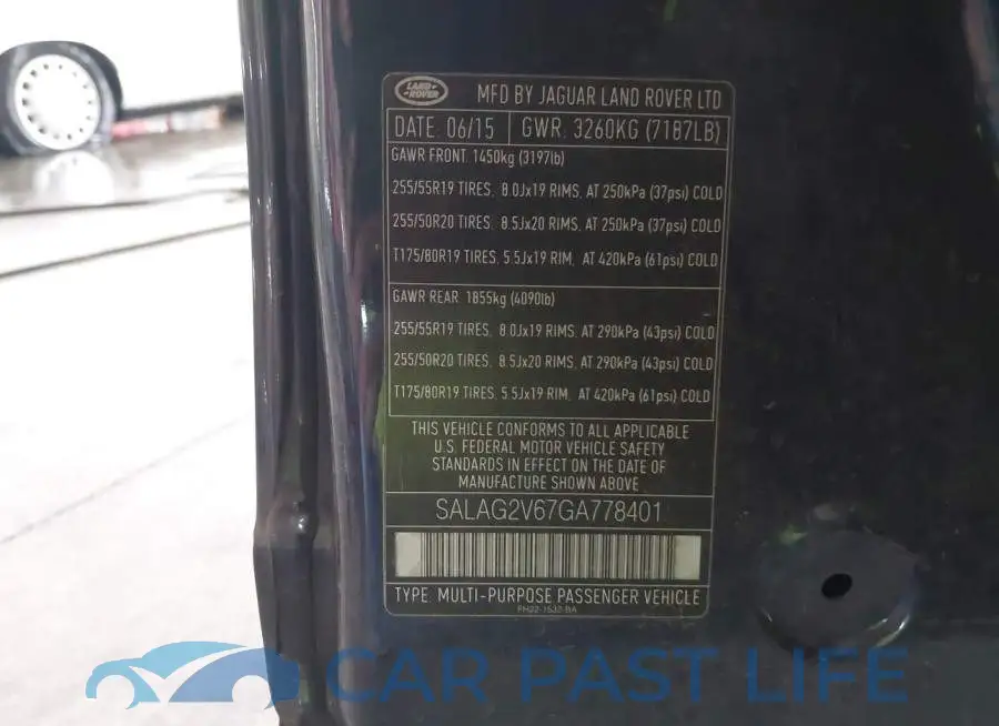 SALAG2V67GA778401# 9