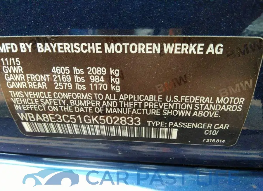 WBA8E3C51GK502833# 9