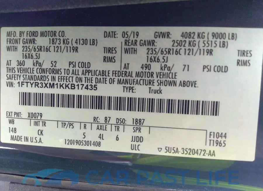 1FTYR3XM1KKB17435# 9