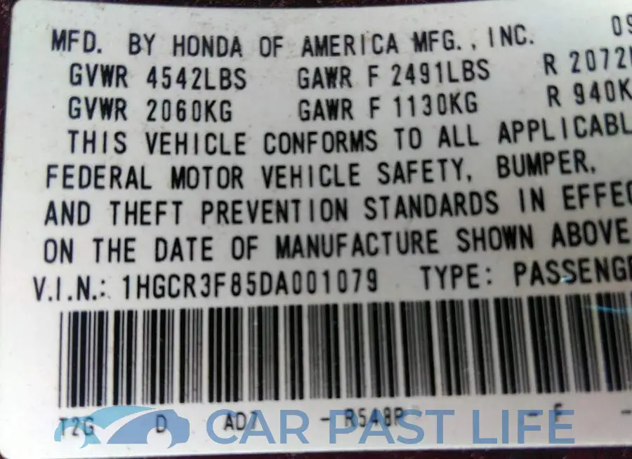 1HGCR3F85DA001079# 9